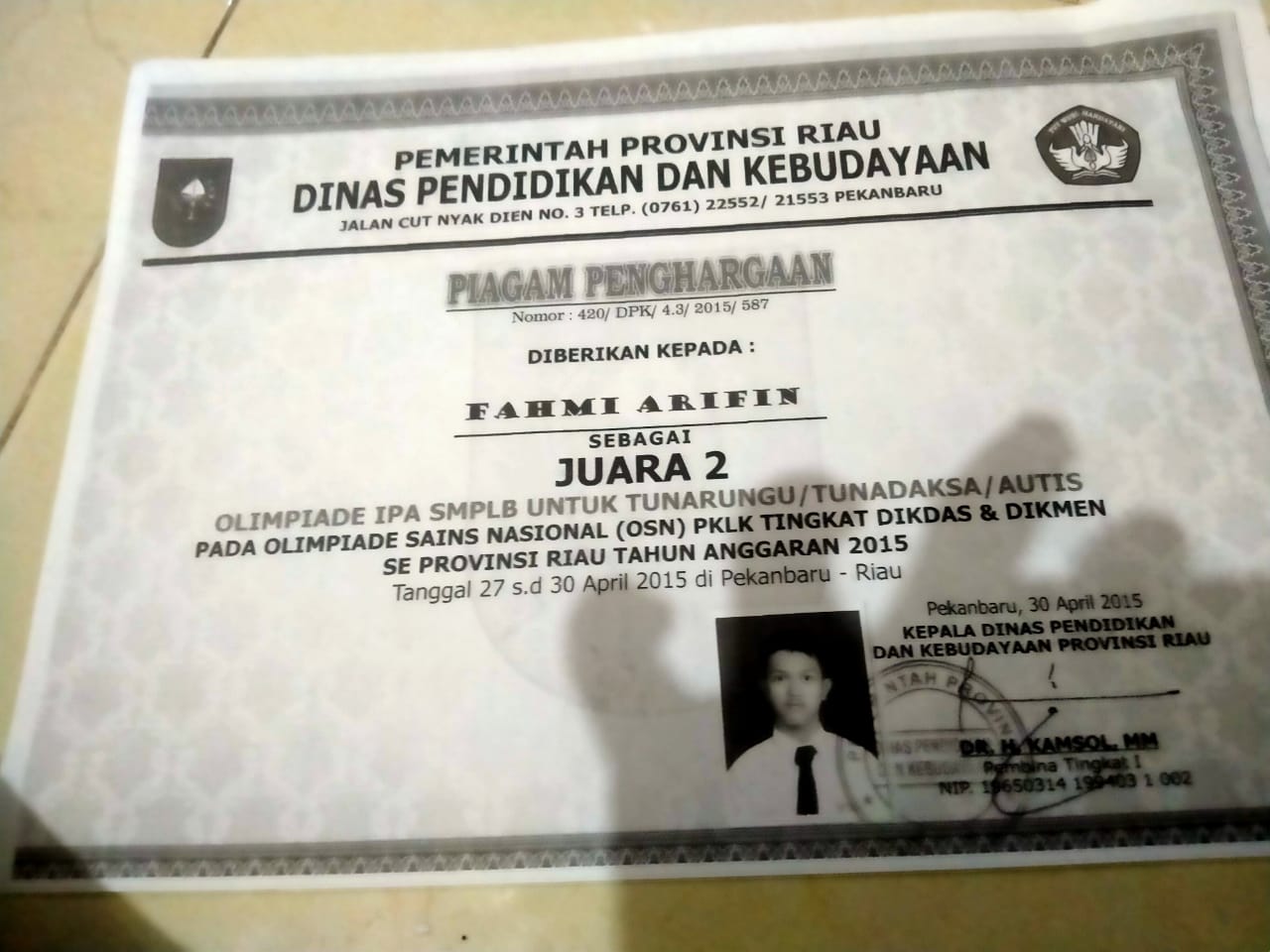 Gambar Sertifikat Juara 2 Olimpiade IPA